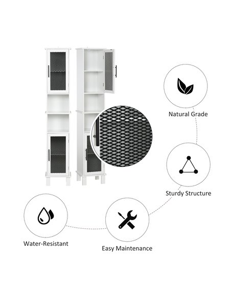 HOMCOM 6-Tier Retro Bathroom Cabinet with Patterned Glass Doors, Black & White - pic 20953 | FastDaddyshop