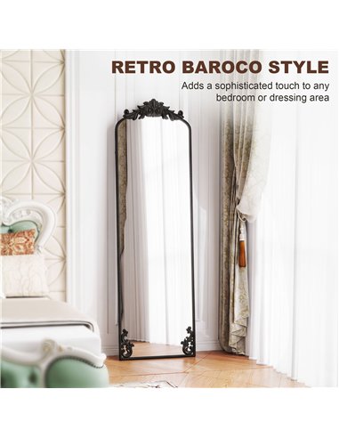 HOMCOM Floor Mirror, 50 x 160 cm Full Length Mirror with Baroque Metal Frame for Bedroom, Living Room, Dressing Room, Black