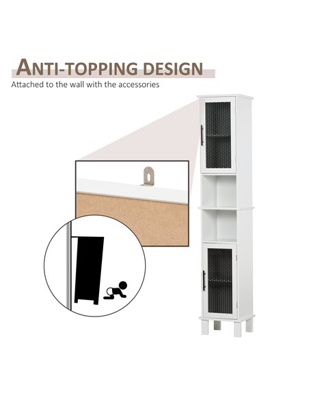 HOMCOM 6-Tier Retro Bathroom Cabinet with Patterned Glass Doors, Black & White - pic 20954 | FastDaddyshop