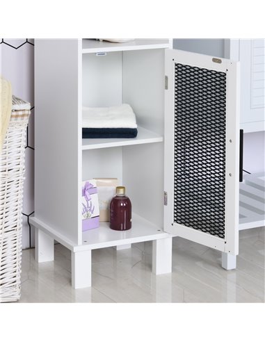 HOMCOM 6-Tier Retro Bathroom Cabinet with Patterned Glass Doors, Black & White
