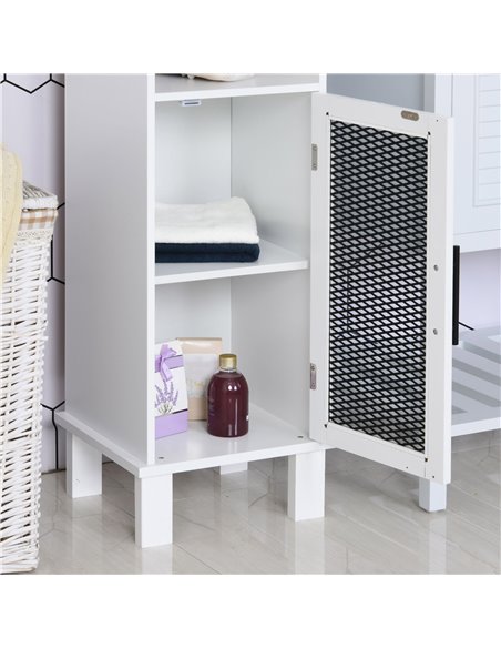 HOMCOM 6-Tier Retro Bathroom Cabinet with Patterned Glass Doors, Black & White - pic 20955 | FastDaddyshop