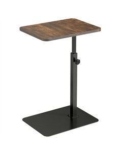 HOMCOM C Shaped Side Table, Small End Table with Adjustable Height and Metal Base for Living Room, Bedroom, Rustic Brown