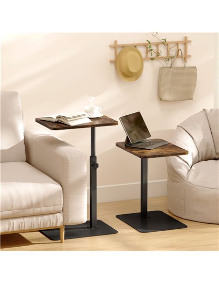 HOMCOM C Shaped Side Table, Small End Table with Adjustable Height and Metal Base for Living Room, Bedroom, Rustic Brown - pic 209566 | FastDaddyshop