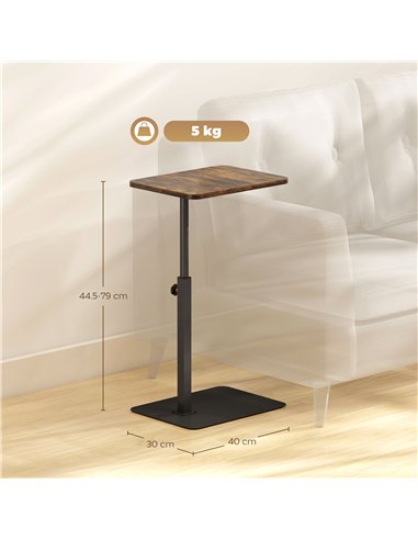 HOMCOM C Shaped Side Table, Small End Table with Adjustable Height and Metal Base for Living Room, Bedroom, Rustic Brown