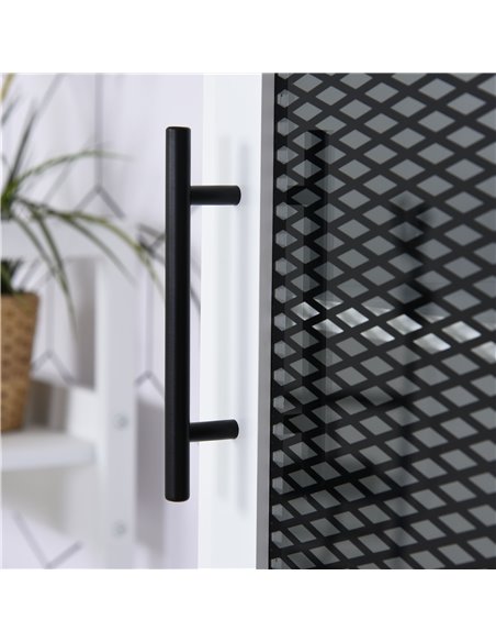HOMCOM 6-Tier Retro Bathroom Cabinet with Patterned Glass Doors, Black & White - pic 20957 | FastDaddyshop