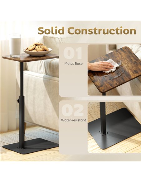 HOMCOM C Shaped Side Table, Small End Table with Adjustable Height and Metal Base for Living Room, Bedroom, Rustic Brown - pic 209570 | FastDaddyshop