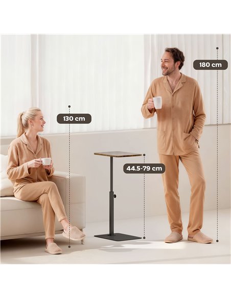 HOMCOM C Shaped Side Table, Small End Table with Adjustable Height and Metal Base for Living Room, Bedroom, Rustic Brown - pic 209571 | FastDaddyshop