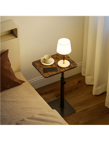 HOMCOM C Shaped Side Table, Small End Table with Adjustable Height and Metal Base for Living Room, Bedroom, Rustic Brown