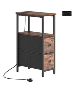 HOMCOM Side Table, Narrow Bedside Table with Charging Station, 2 Drawers, AC Outlet and 2 USB Ports for Living Room, Bedroom