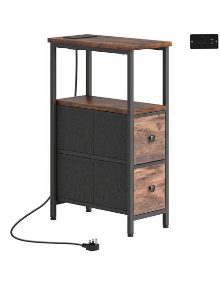 HOMCOM Side Table, Narrow Bedside Table with Charging Station, 2 Drawers, AC Outlet and 2 USB Ports for Living Room, Bedroom - pic 209574 | FastDaddyshop