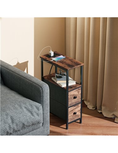 HOMCOM Side Table, Narrow Bedside Table with Charging Station, 2 Drawers, AC Outlet and 2 USB Ports for Living Room, Bedroom