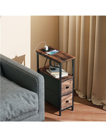 HOMCOM Side Table, Narrow Bedside Table with Charging Station, 2 Drawers, AC Outlet and 2 USB Ports for Living Room, Bedroom - pic 209575 | FastDaddyshop