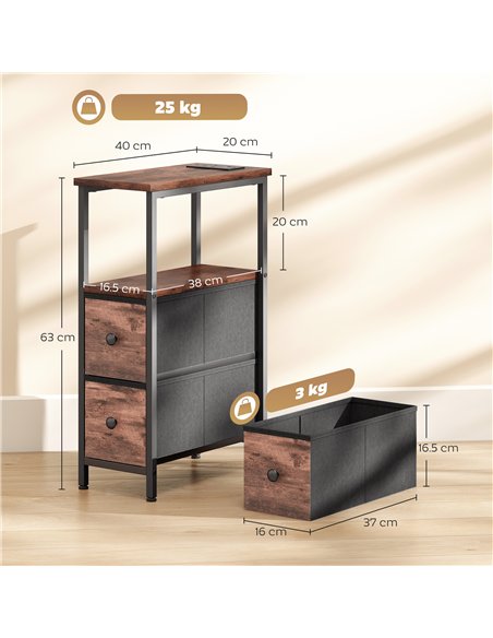 HOMCOM Side Table, Narrow Bedside Table with Charging Station, 2 Drawers, AC Outlet and 2 USB Ports for Living Room, Bedroom - pic 209576 | FastDaddyshop