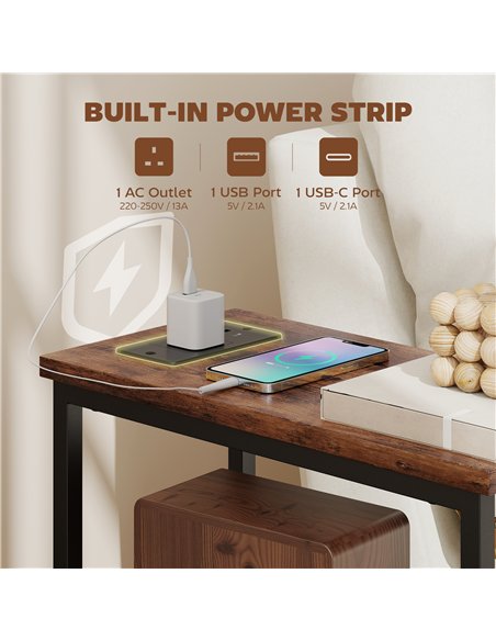 HOMCOM Side Table, Narrow Bedside Table with Charging Station, 2 Drawers, AC Outlet and 2 USB Ports for Living Room, Bedroom - pic 209577 | FastDaddyshop