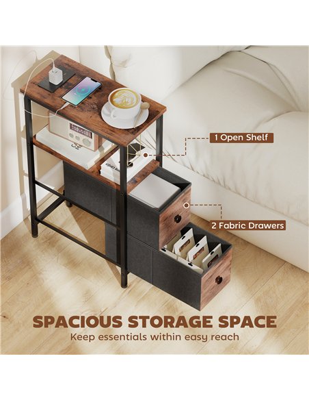 HOMCOM Side Table, Narrow Bedside Table with Charging Station, 2 Drawers, AC Outlet and 2 USB Ports for Living Room, Bedroom - pic 209578 | FastDaddyshop
