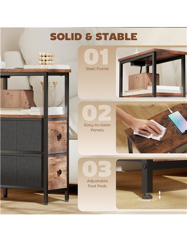 HOMCOM Side Table, Narrow Bedside Table with Charging Station, 2 Drawers, AC Outlet and 2 USB Ports for Living Room, Bedroom