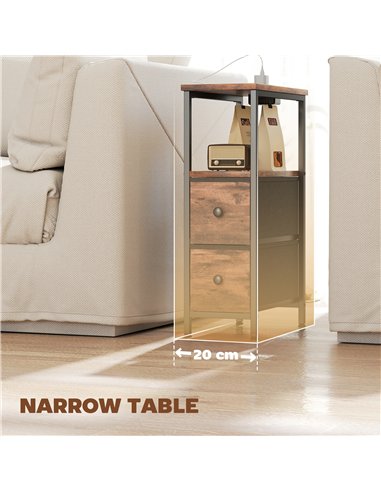 HOMCOM Side Table, Narrow Bedside Table with Charging Station, 2 Drawers, AC Outlet and 2 USB Ports for Living Room, Bedroom