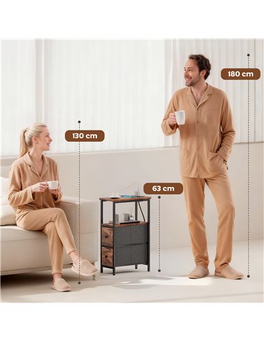 HOMCOM Side Table, Narrow Bedside Table with Charging Station, 2 Drawers, AC Outlet and 2 USB Ports for Living Room, Bedroom