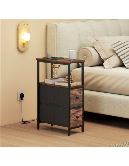 HOMCOM Side Table, Narrow Bedside Table with Charging Station, 2 Drawers, AC Outlet and 2 USB Ports for Living Room, Bedroom - pic 209582 | FastDaddyshop