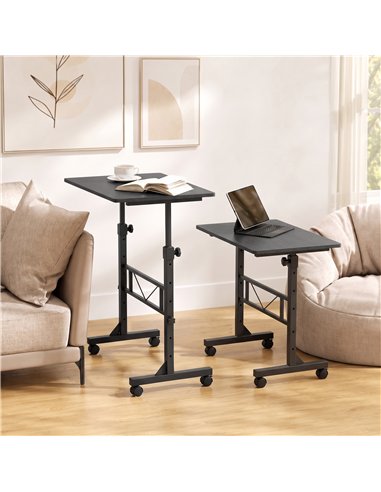 HOMCOM Overbed Table Adjustable Height Sofa Side Table with Wheels 80 x 40 cm Black