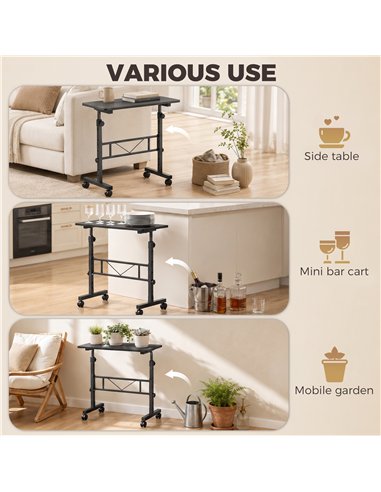 HOMCOM Overbed Table Adjustable Height Sofa Side Table with Wheels 80 x 40 cm Black