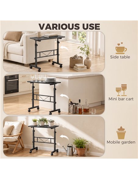 HOMCOM Overbed Table Adjustable Height Sofa Side Table with Wheels 80 x 40 cm Black - pic 209588 | FastDaddyshop