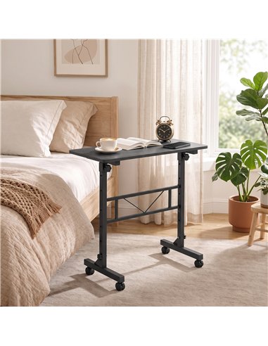 HOMCOM Overbed Table Adjustable Height Sofa Side Table with Wheels 80 x 40 cm Black