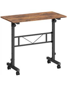 HOMCOM Overbed Table Adjustable Height Sofa Side Table with Wheels 80 x 40 cm Rustic Brown Black
