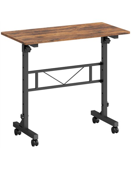 HOMCOM Overbed Table Adjustable Height Sofa Side Table with Wheels 80 x 40 cm Rustic Brown Black - pic 209592 | FastDaddyshop