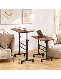 HOMCOM Overbed Table Adjustable Height Sofa Side Table with Wheels 80 x 40 cm Rustic Brown Black 2