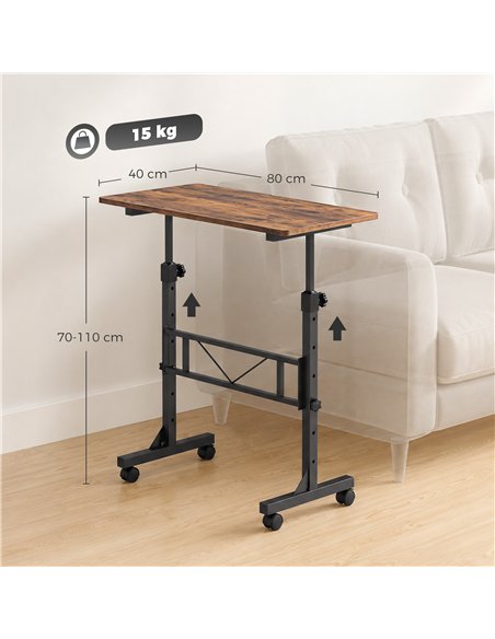 HOMCOM Overbed Table Adjustable Height Sofa Side Table with Wheels 80 x 40 cm Rustic Brown Black - pic 209594 | FastDaddyshop