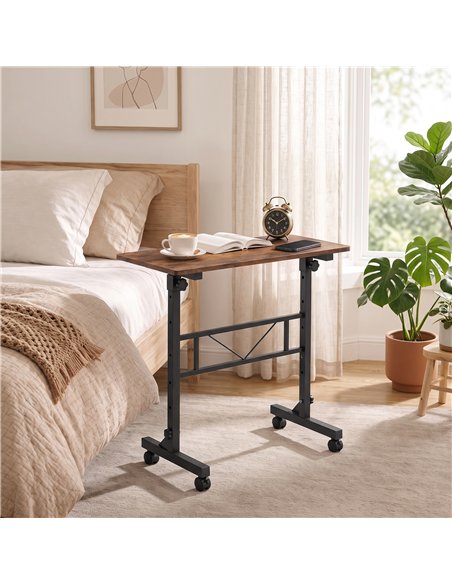 HOMCOM Overbed Table Adjustable Height Sofa Side Table with Wheels 80 x 40 cm Rustic Brown Black - pic 209598 | FastDaddyshop