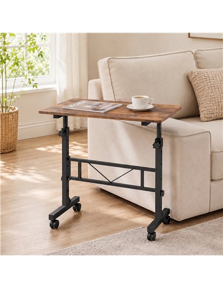 HOMCOM Overbed Table Adjustable Height Sofa Side Table with Wheels 80 x 40 cm Rustic Brown Black - pic 209599 | FastDaddyshop