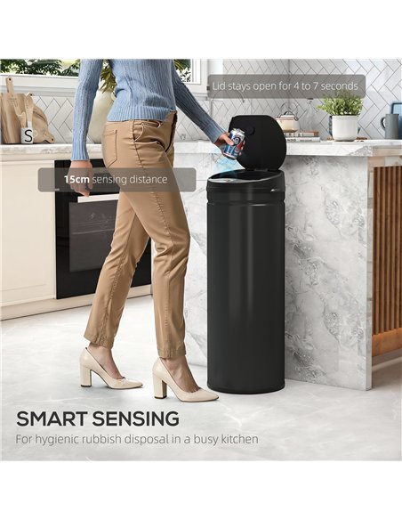 HOMCOM 50L Stainless Steel Sensor Bin - Black - pic 209604 | FastDaddyshop