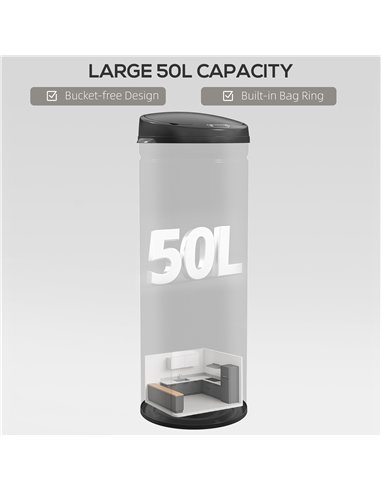 HOMCOM 50L Stainless Steel Sensor Bin - Black