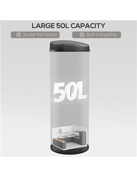 HOMCOM 50L Stainless Steel Sensor Bin - Black - pic 209605 | FastDaddyshop