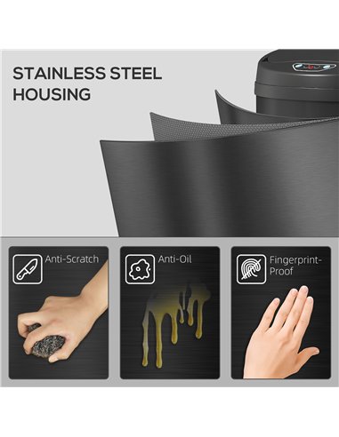 HOMCOM 50L Stainless Steel Sensor Bin - Black