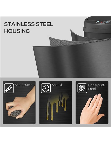 HOMCOM 50L Stainless Steel Sensor Bin - Black - pic 209606 | FastDaddyshop