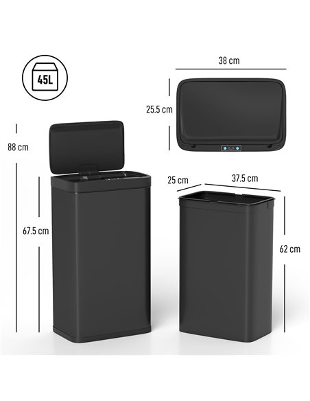 HOMCOM 45L Kitchen Sensor Bin - Black - pic 209612 | FastDaddyshop