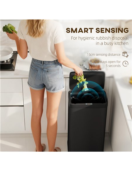 HOMCOM 45L Kitchen Sensor Bin - Black - pic 209613 | FastDaddyshop