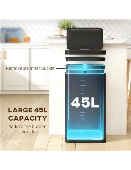 HOMCOM 45L Kitchen Sensor Bin - Black - pic 209614 | FastDaddyshop