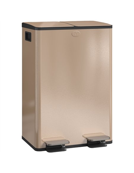 HOMCOM 56L Dual Compartment Stainless Steel Bin, with Deodoriser Holders - Gold Tone - pic 209619 | FastDaddyshop