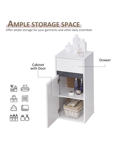 HOMCOM Modern Minimalistic Bathroom Storage Cabinet with Drawer, Adjustable Shelf, White