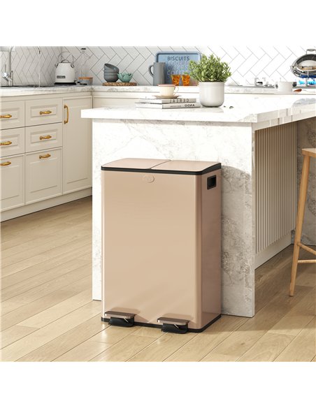 HOMCOM 56L Dual Compartment Stainless Steel Bin, with Deodoriser Holders - Gold Tone - pic 209620 | FastDaddyshop