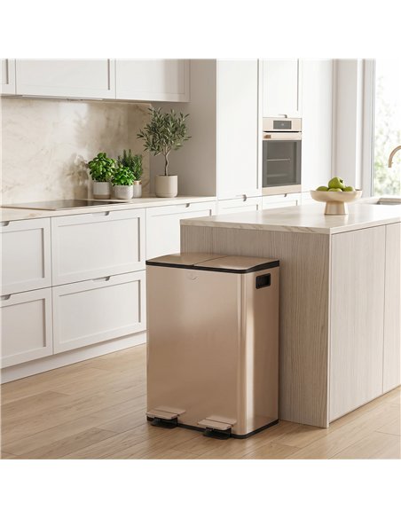 HOMCOM 56L Dual Compartment Stainless Steel Bin, with Deodoriser Holders - Gold Tone - pic 209626 | FastDaddyshop