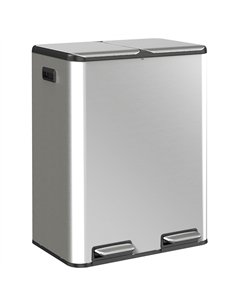 HOMCOM 2 x 30L Double Kitchen Bin, Stainless Steel Pedal Rubbish Bin with Dual Compartments, Soft Close Lids, Silver Tone