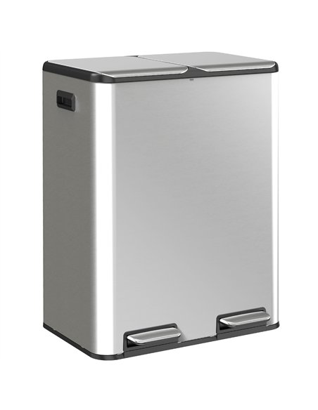 HOMCOM 2 x 30L Double Kitchen Bin, Stainless Steel Pedal Rubbish Bin with Dual Compartments, Soft Close Lids, Silver Tone - pic 209628 | FastDaddyshop