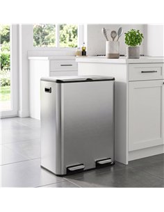 HOMCOM 2 x 30L Double Kitchen Bin, Stainless Steel Pedal Rubbish Bin with Dual Compartments, Soft Close Lids, Silver Tone 2