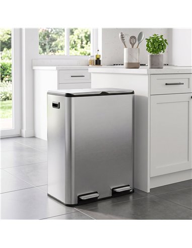 HOMCOM 2 x 30L Double Kitchen Bin, Stainless Steel Pedal Rubbish Bin with Dual Compartments, Soft Close Lids, Silver Tone