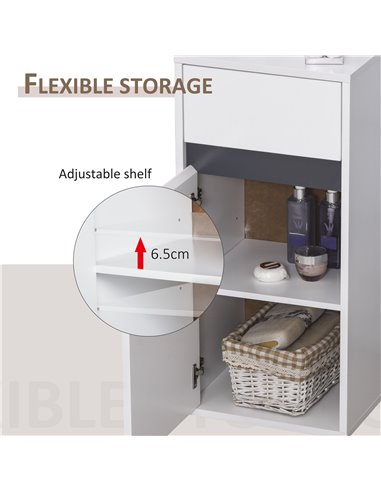 HOMCOM Modern Minimalistic Bathroom Storage Cabinet with Drawer, Adjustable Shelf, White